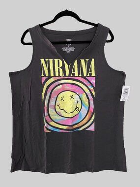 Torrid NWT Size 1 (14-16) Nirvana Tank Top V-Neck Black with Graphic